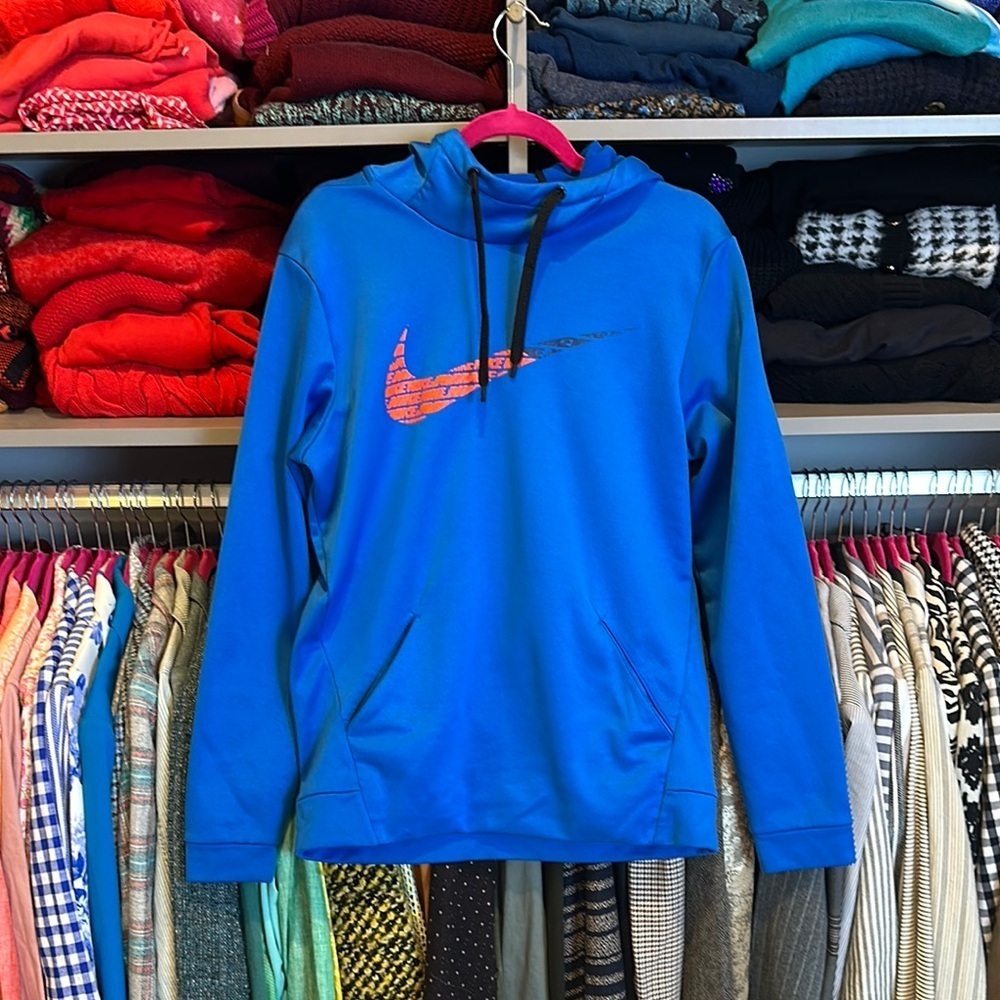 Nike blue/orange 2 pocket hooded sweatshirt size S